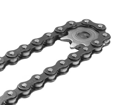 Metal chain used in chain-drive garage door openers